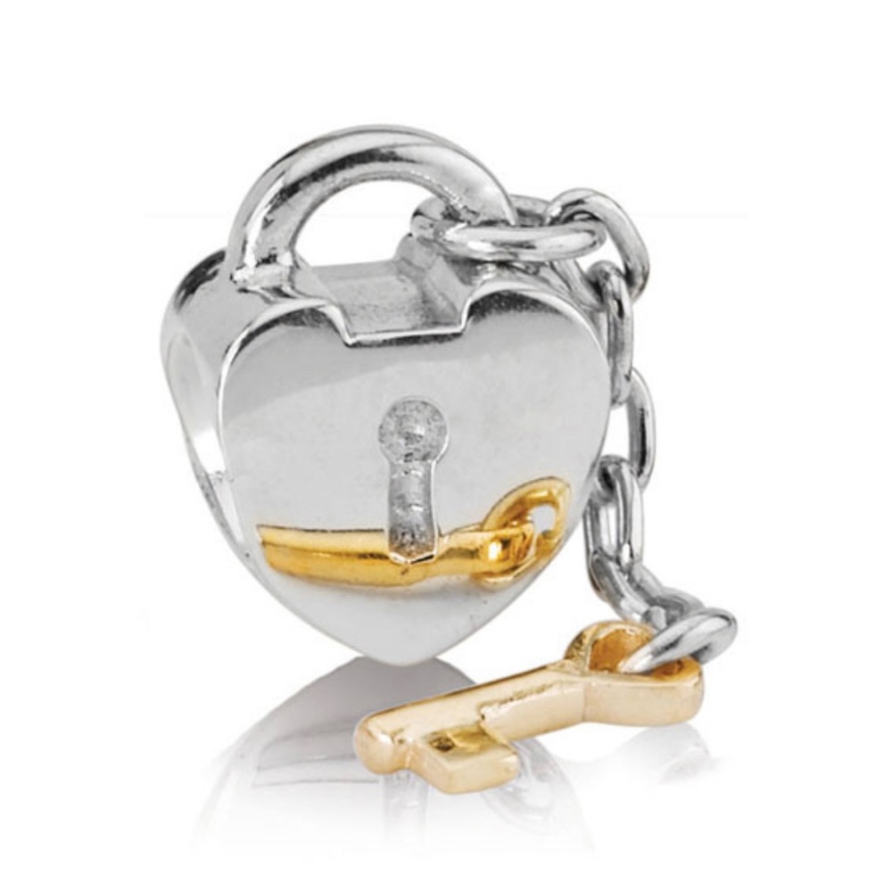 PANDORA KEY TO MY HEART CHARM 925 ALE STERLING SILVER HEART, 14K GOLD KEY